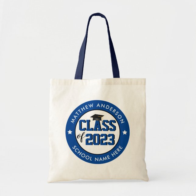 Bolsa Tote Classe de graduação do Formando azul Elegante 2023 (Frente)