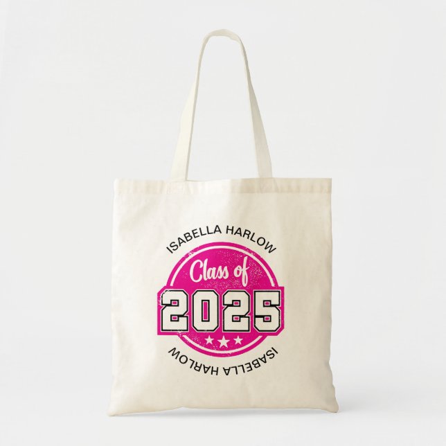 Bolsa Tote Classe de Nome do Formando Rosa 2025 (Frente)