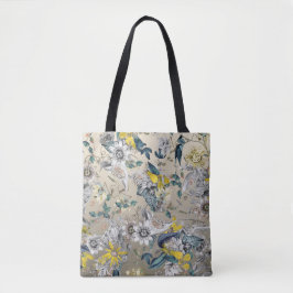 Bolsa Tote Classe Elegante Paixão Padrão Floral Dourado