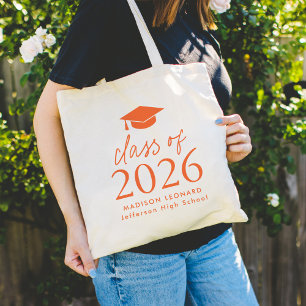 Bolsa Tote Classe Moderna de Graduação de Script Laranja 2025