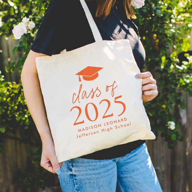 Bolsa Tote Classe Moderna de Graduação de Script Laranja 2025 (Criador carregado)