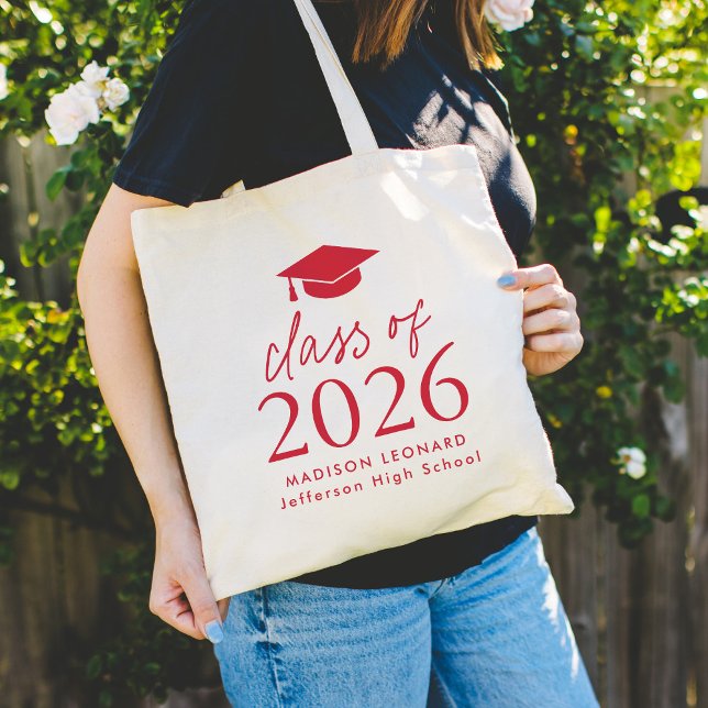 Bolsa Tote Classe Moderna de Graduação de Script Vermelho 202 (Criador carregado)