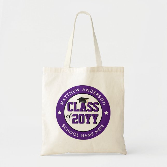 Bolsa Tote Classe Real Elegante de Púrpura de Graduação de 20 (Frente)