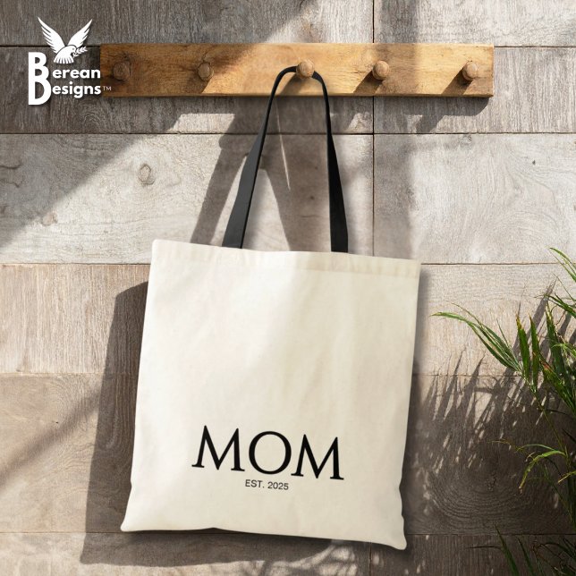 Bolsa Tote Classic Black Caps Mãe Estabelecida (MOM ESTABLISHED Budget Tote Bag with customizable year. Ideal gift for Mother's Day and mom groups.)