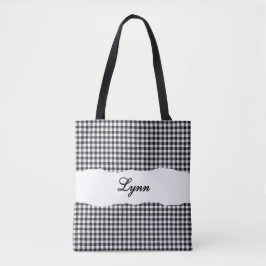 Bolsa Tote Classic Black & White Gingham | Personalized Name