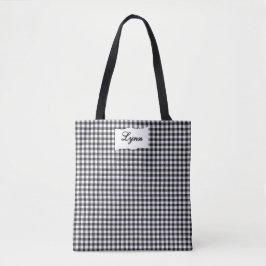 Bolsa Tote Classic Black & White Gingham | Personalized Name