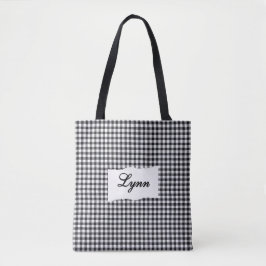 Bolsa Tote Classic Black & White Gingham | Personalized Name