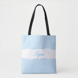 Bolsa Tote Classic Blue & White Gingham | Personalized Name