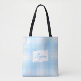 Bolsa Tote Classic Blue & White Gingham | Personalized Name