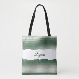Bolsa Tote Classic Green & White Gingham | Personalized Name