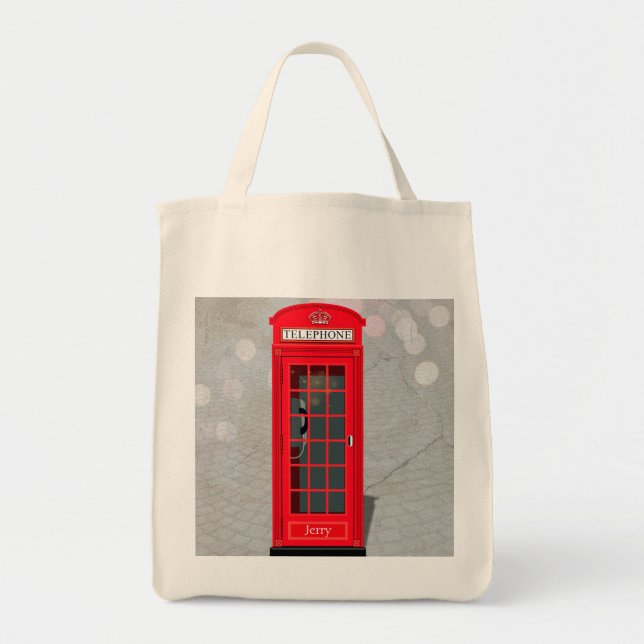 Bolsa Tote Classic London Red Phone Booth with Name  (Frente)