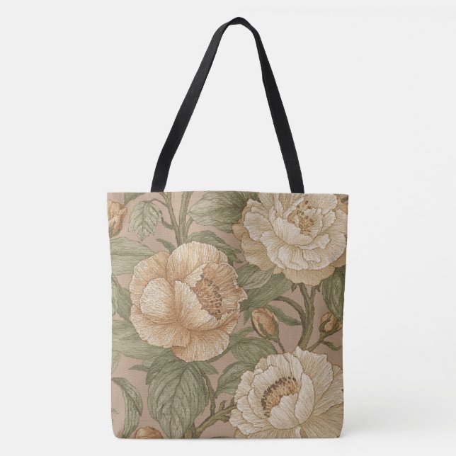 Bolsa Tote Classic,Lovely Flowers Pattern, Sage Gold Bloom (Frente)