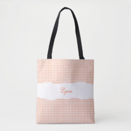 Bolsa Tote Classic Orange & White Gingham | Personalized Name