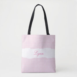 Bolsa Tote Classic Pink & White Gingham | Personalized Name