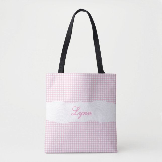 Bolsa Tote Classic Pink & White Gingham | Personalized Name (Frente)