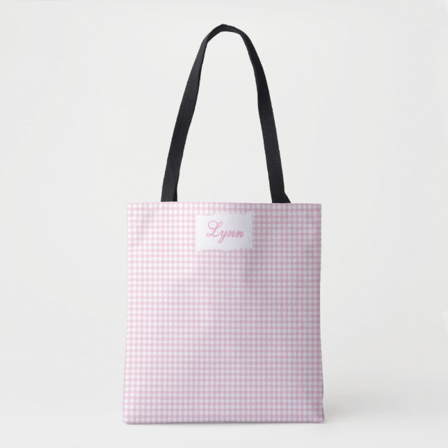 Bolsa Tote Classic Pink & White Gingham | Personalized Name (Frente)