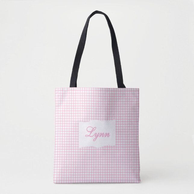 Bolsa Tote Classic Pink & White Gingham | Personalized Name (Frente)