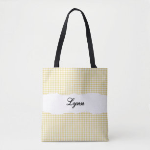 Bolsa Tote Classic Yellow & White Gingham Nome Personalizad