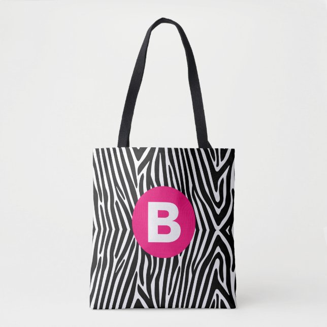 Bolsa Tote Classic Zebra Stripes Bright Pink Monogram (Frente)