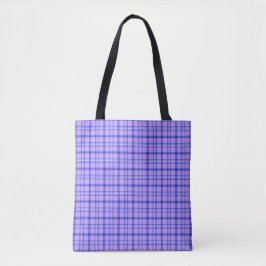 Bolsa Tote Clássica de Xadrez Azul Roxo Brilhante