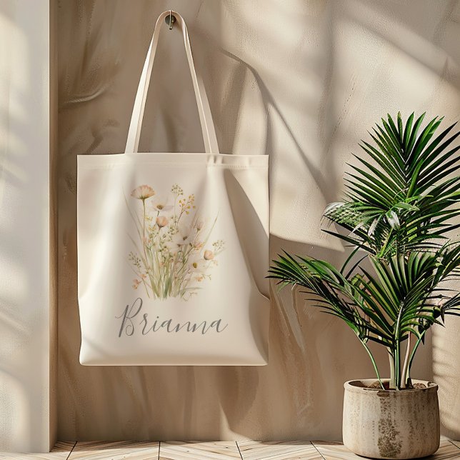 Bolsa Tote Clássico Boho Blush Wildflower Bridesmaid Tote Bag (Criador carregado)