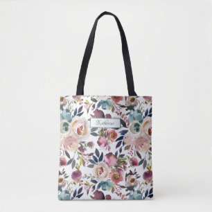 Bolsa Tote Clássico Chamado Creme Blush Azul Cor-de-Rosa Verd