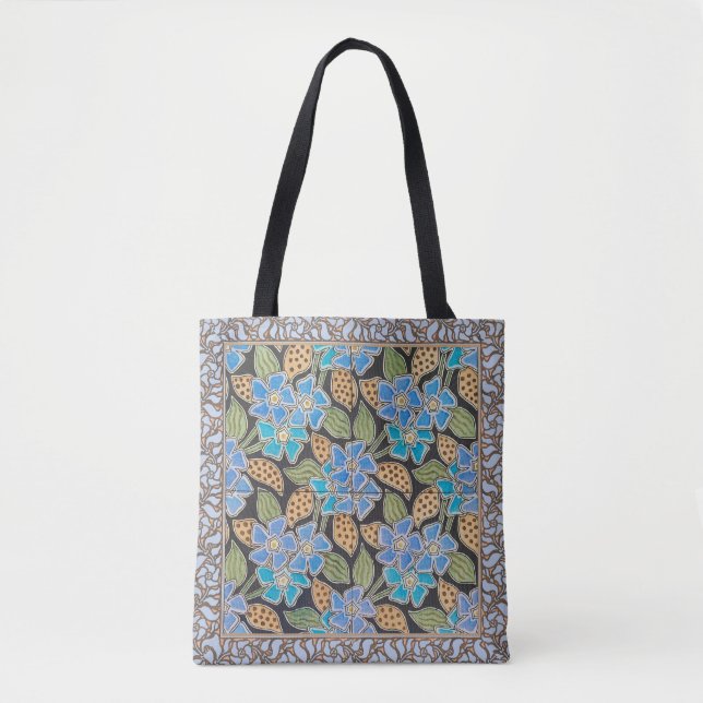 Bolsa Tote Clássico Floral Clássico Azul-Flor Elegante (Frente)