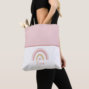 Bolsa Tote Clássico Fofo Chique Préppy Nome Rosa Arco-Íris
