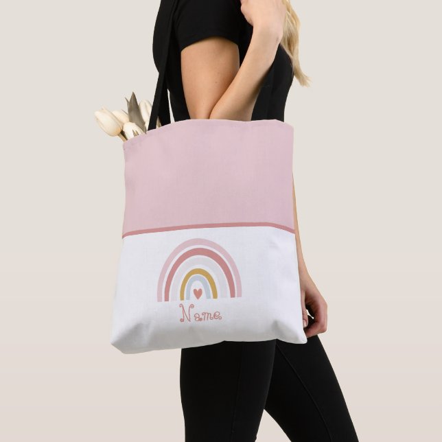 Bolsa Tote Clássico Fofo Chique Préppy Nome Rosa Arco-Íris (Close Up)