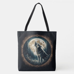 Bolsa Tote Clássico, lobo & lua vintage