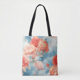 Bolsa Tote Clássicos - Rosa Angélica e Rosas vermelhas em nuv