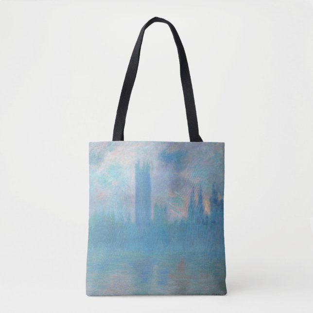Bolsa Tote Claude Monet. Casas do Parlamento em Londres. Azul (Frente)