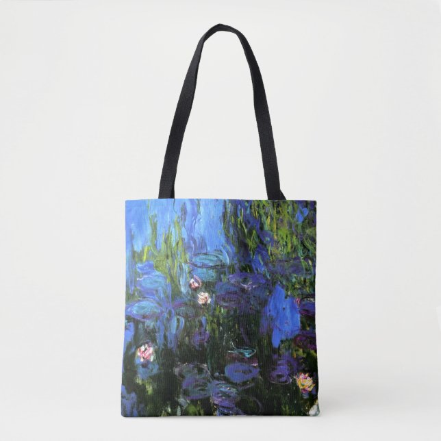 Bolsa Tote Claude Monet: Lírios-Água, índigo azul (Frente)
