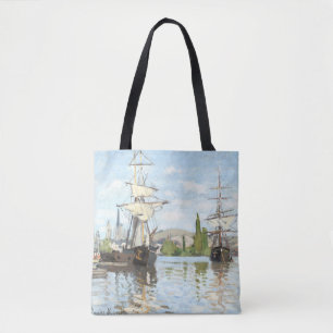 Bolsa Tote Claude Monet. Navios a voar no Sena em Rouen