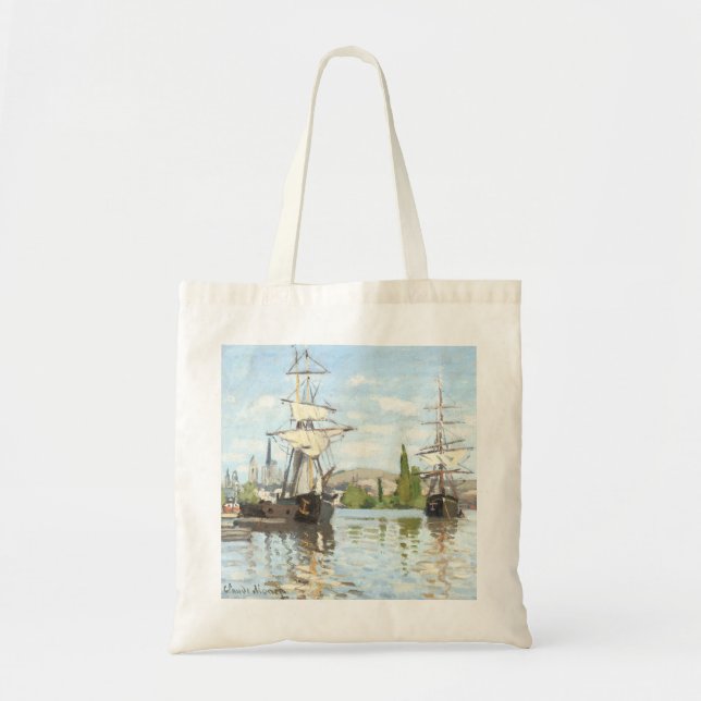 Bolsa Tote Claude Monet. Navios a voar no Sena em Rouen (Frente)