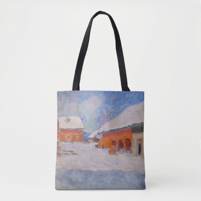 Bolsa Tote Claude Monet - Noruega, Casas Vermelhas em Bjorneg (Frente)