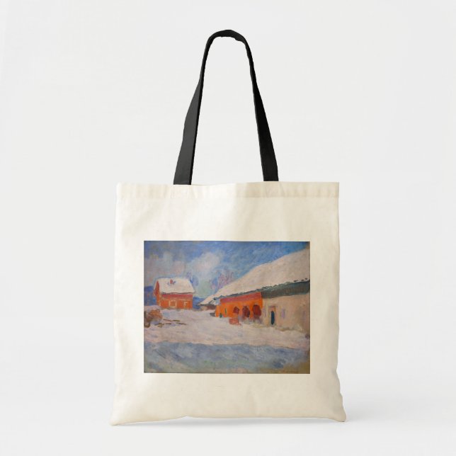 Bolsa Tote Claude Monet - Noruega, Casas Vermelhas em Bjorneg (Frente)