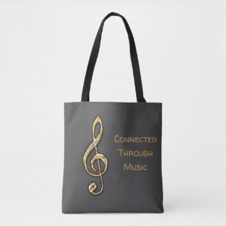 Bolsa Tote Clave de Sol Dourada Conectados Através da Música