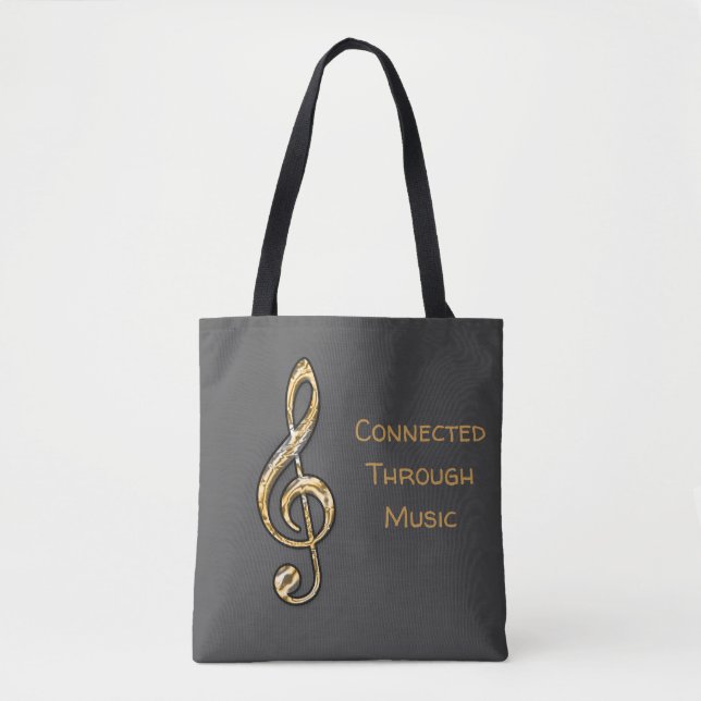 Bolsa Tote Clave de Sol Dourada Conectados Através da Música (Frente)