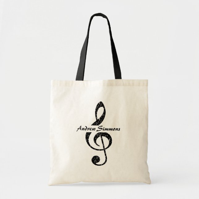 Bolsa Tote Clave de sol personalizada preto e branco (Frente)