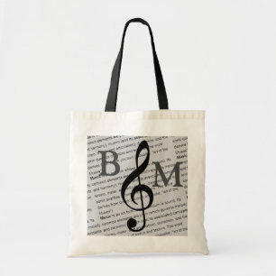 Bolsa Tote clave preto G com definição de música personalizad
