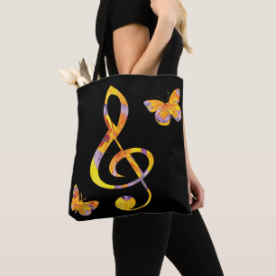 Bolsa Tote Clef e borboletas modernas de cor aquosa