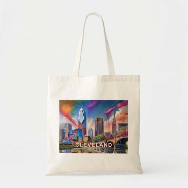 Bolsa Tote Cleveland Skyline Abstrato Art (Frente)
