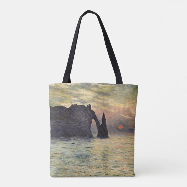 Bolsa Tote Cliff Etretat, Sunset de Claude Monet (Verso)