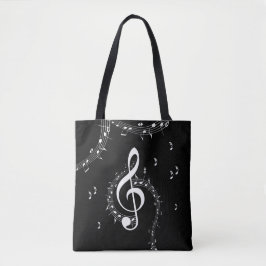 Bolsa Tote Clima G Clef White Music on Black
