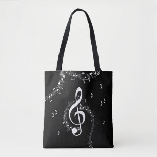Bolsa Tote Clima G Clef White Music on Black