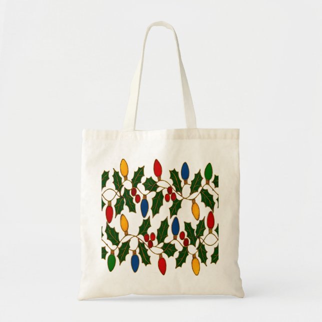 Bolsa Tote Cloisonne Art Christmas Lights and Holly (Frente)