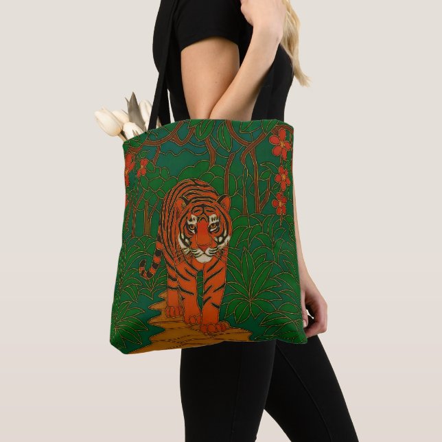 Bolsa Tote Cloisonne Art Tiger on the Jungle Path (Close Up)