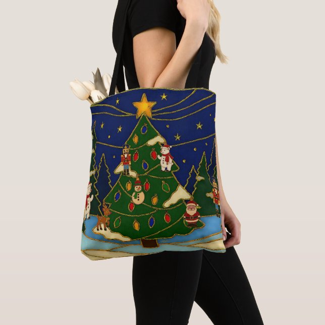 Bolsa Tote Cloisonne Art Whimsical Forest Classic Christmas  (Close Up)