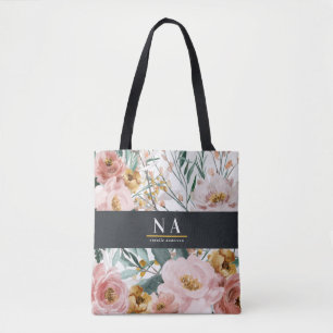 Bolsa Tote Cloreto de água moderno, floral e folhagem elegan